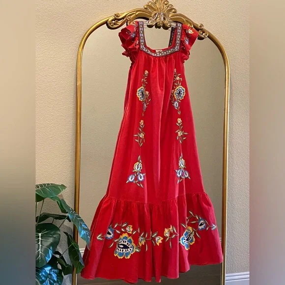 Farm Rio for Anthropologie Embroidered Square-Neck Maxi Dress Size S - Picture 2 of 11